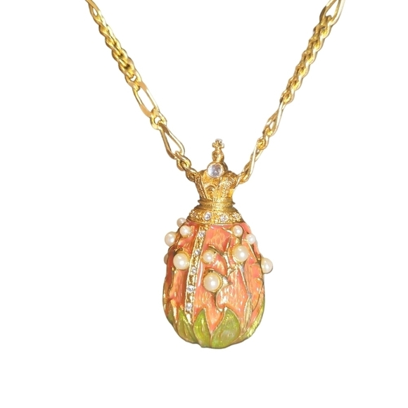 Joan Rivers Lily Of The Valley Enamel Egg Pendant Necklace With Pearl Accents - Picture 3 of 5